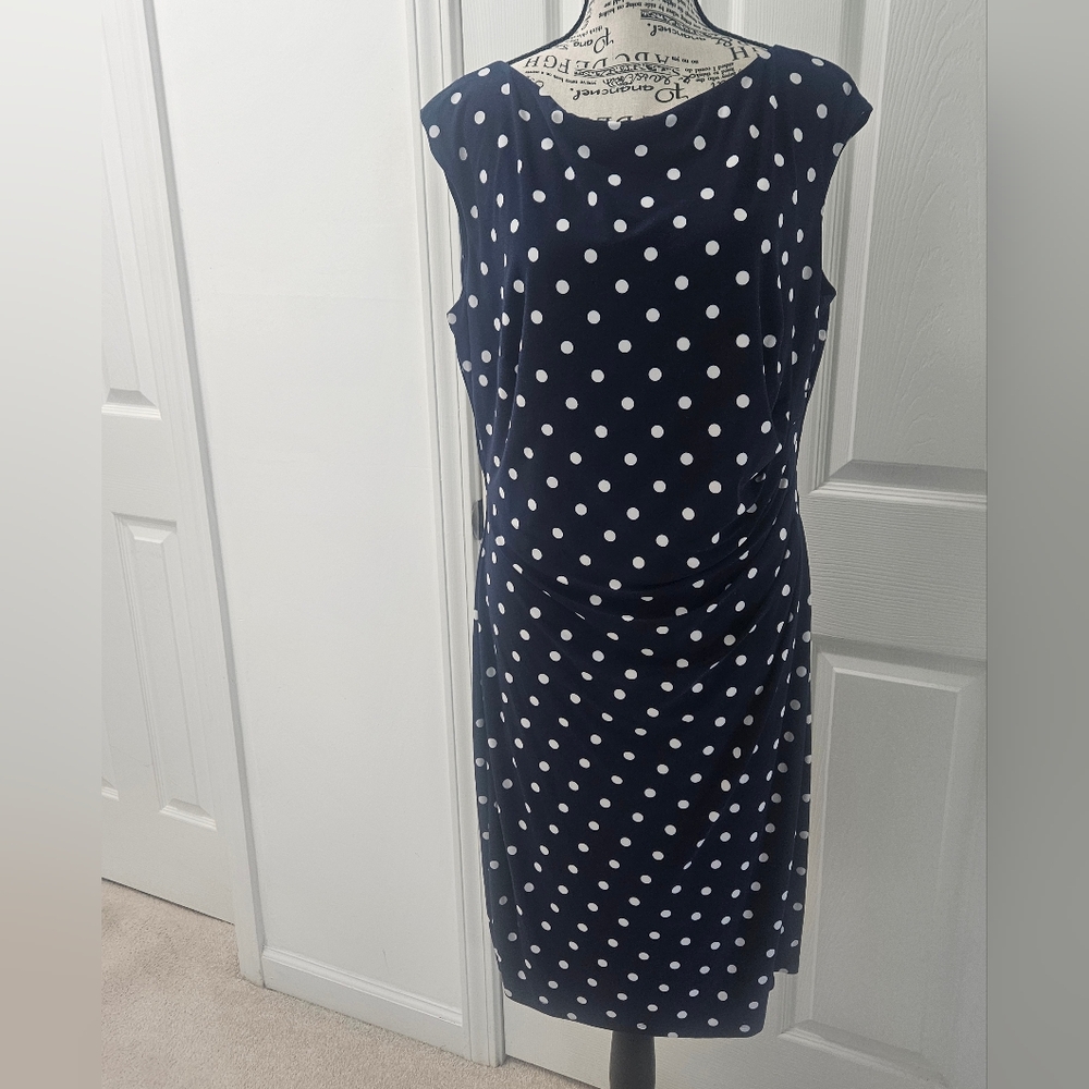 Ralph Lauren Navy and White Polka Dot Midi Dress